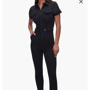 GOOD AMERICAN Women's Denim Short-Sleeve Form Fitting Black Jumpsuit